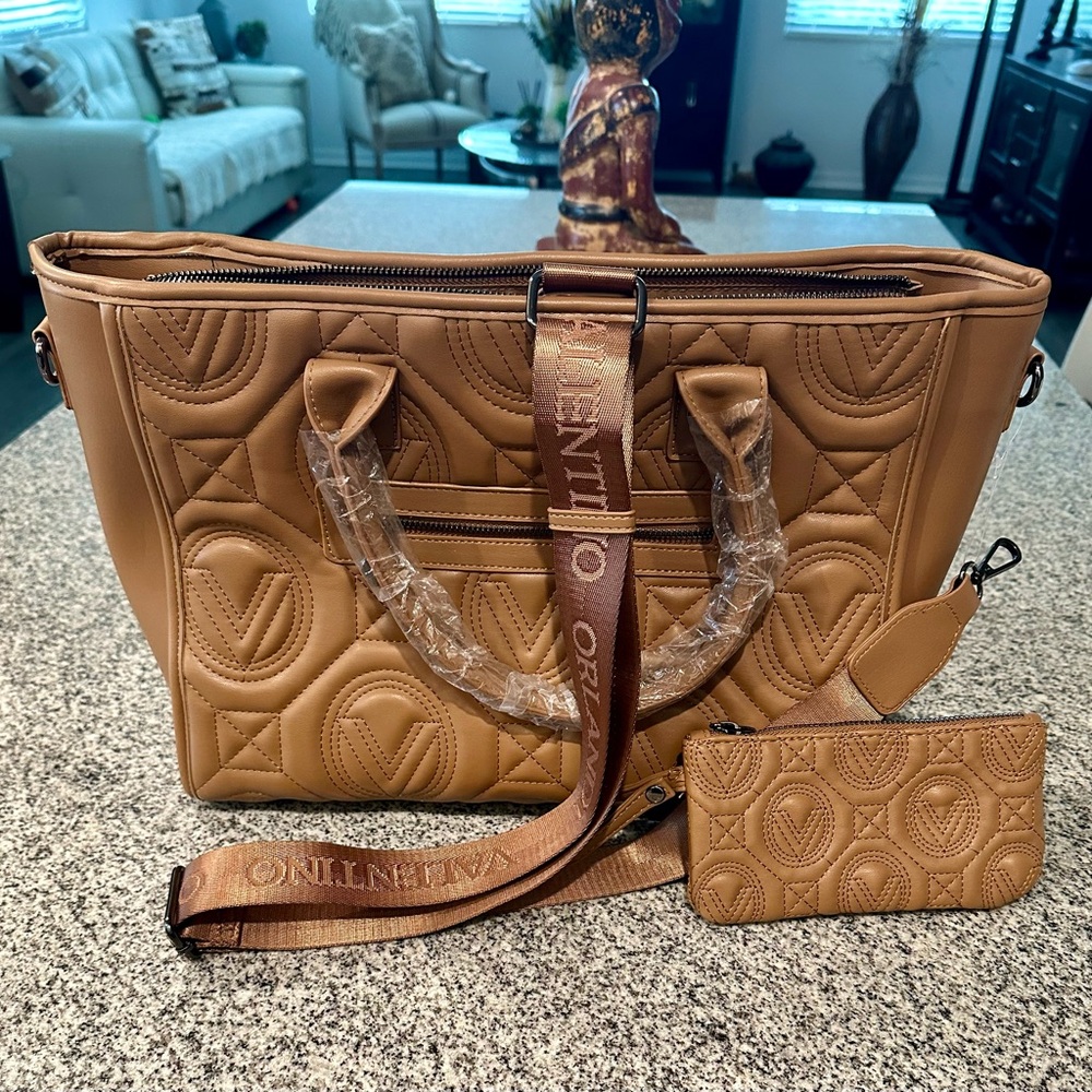 Valentino Brown Quilted Tote Bag NWT